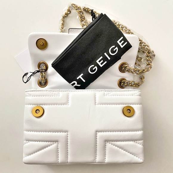 Kurt Geiger London Leather Mini Kensington UJ White NWT Chain Strap Gold Eagle - Picture 8 of 9